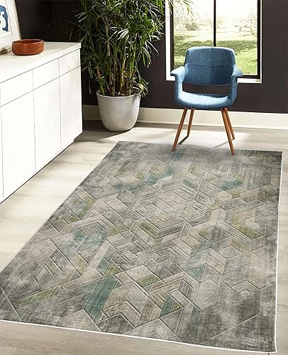 Miniatura 4 de Ambesonne Alfombra decorativa geométrica, escena clásica de cubos de diseño futurista con líneas de boceto efecto desvanecido, alfombra de calidad