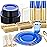 Nervure 350PCS Blue Plastic Plates - Blue Plastic Dinnerware Sets for 50 Guests - 100 Disposable Plates, 150 Gold Silverware, 50 Cups, 50 Napkins for Wedding & Party & Thanksgiving Day