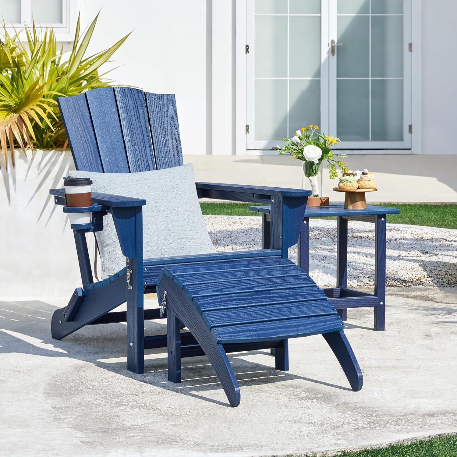 Yaheetech Adirondack Ottoman Footrest for Adirondack Chair,HDPE All Weather Outdoor Folding Foot Stool for Porch, Backyard, Lawn, Navy Blue