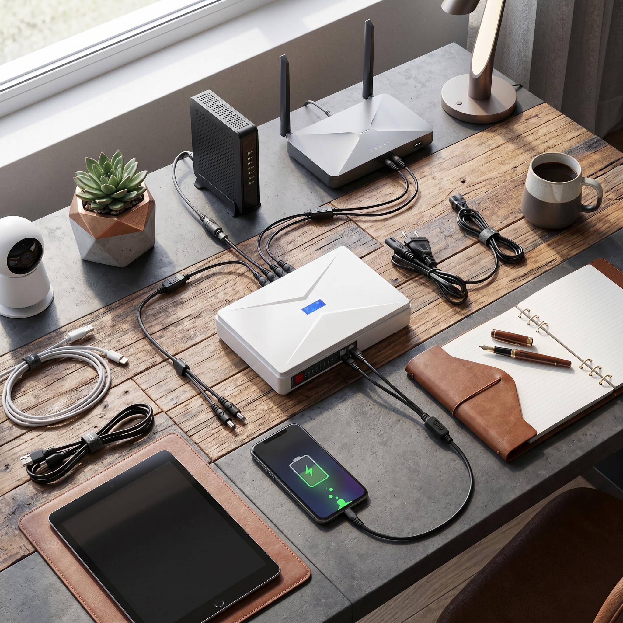 FTVOGUE Mini UPS, Fuente de Alimentación de Respaldo de 8800 MAh con Salida de 18 W para Router, Módem, Cámara de Seguridad, Puertos de 5 V, 9 V y 12 CC y USB PoE, Protección co (Enchufe de la UE)