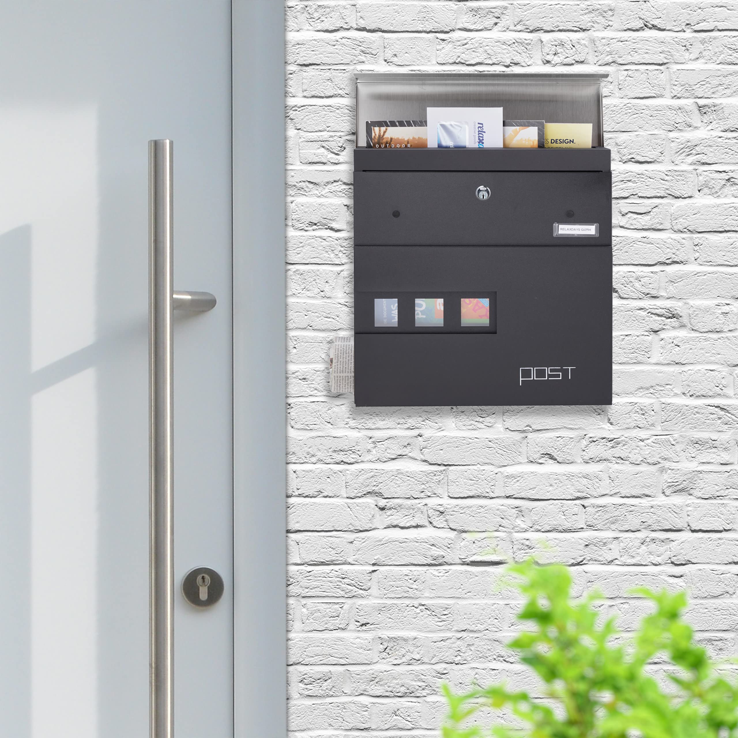 Cassetta Della Posta Relaxdays Con Portagiornali - Acciaio Inox, 37x37x11 Cm - Foto 4