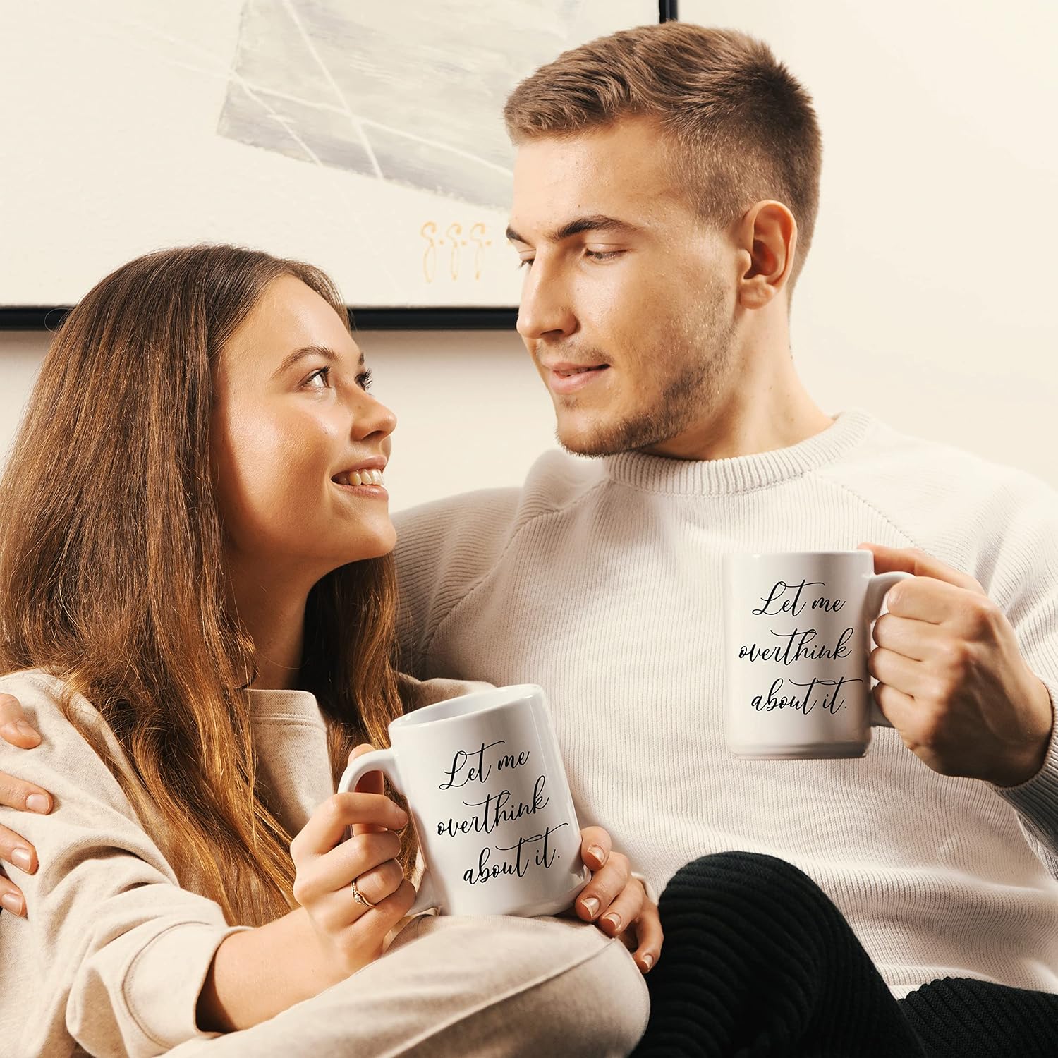 NoCry “Let Me Overthink About It” Coffee Mug; Cute 15 oz White Ceramic Cup with a Cool, Funny Slogan; Great Unique Novelty or Birthday Gift
