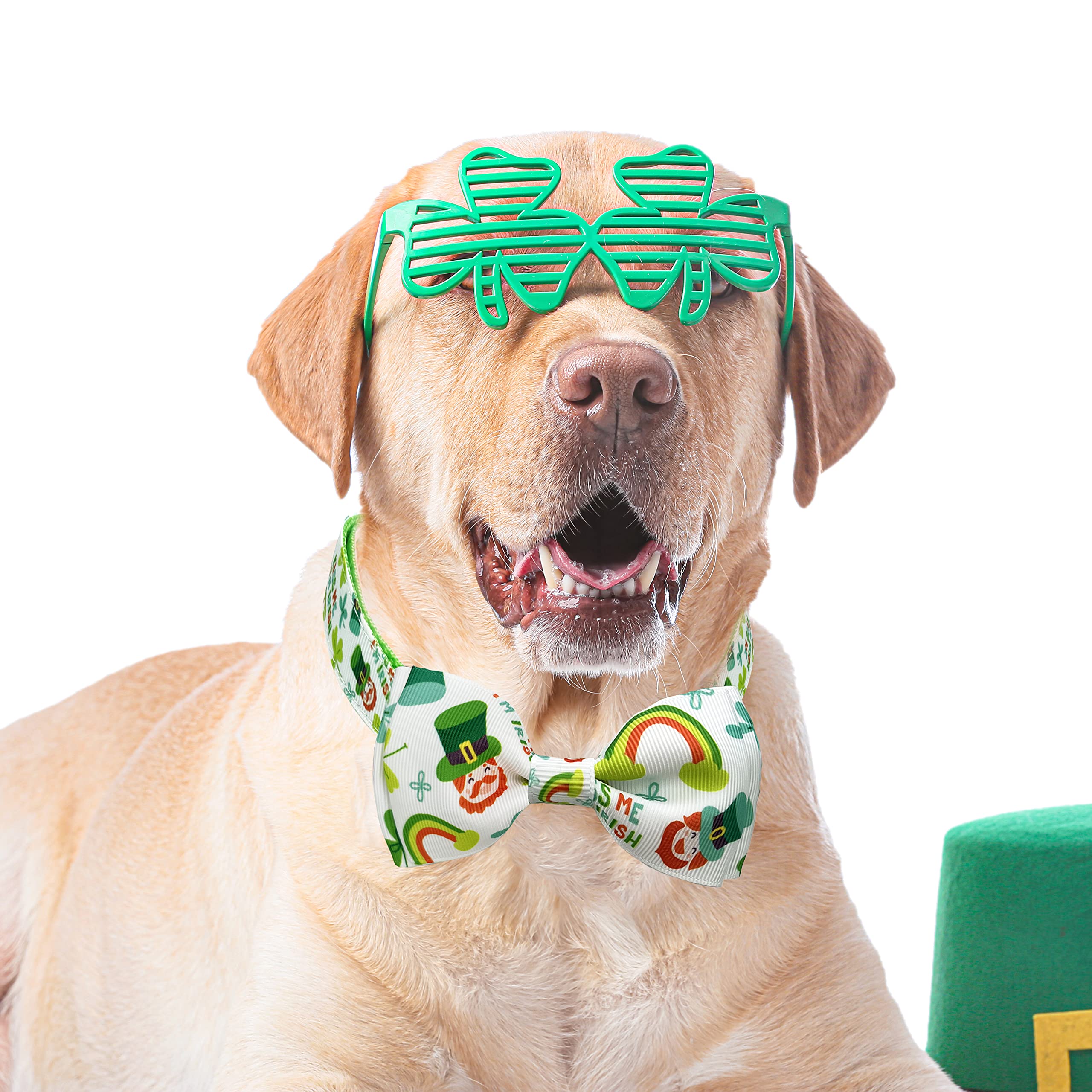 St. Patrick's Day Hundehalsband Mit Fliege - Grünes Design Mit Kleeblättern | Verstellbar Für Alle Hundegrößen