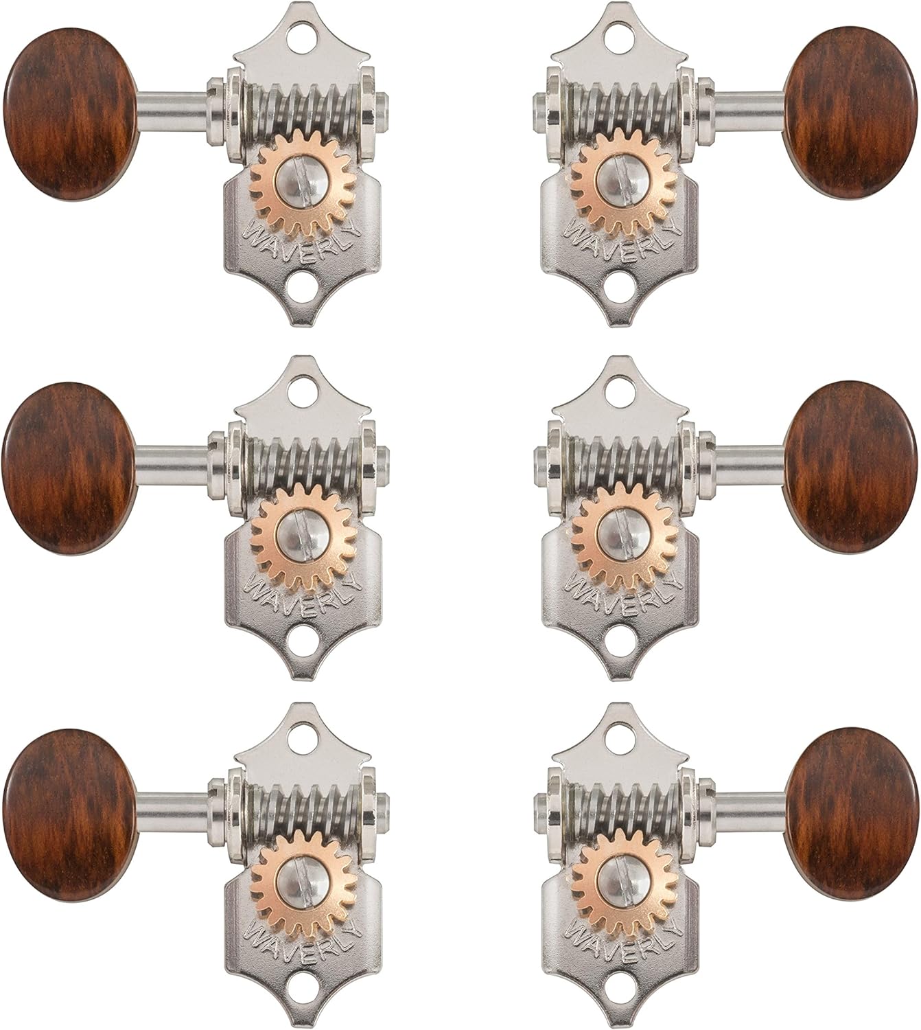 Waverly Guitar Tuners with Snakewood Knobs, for Solid Pegheads, Nickel, 3L/3R