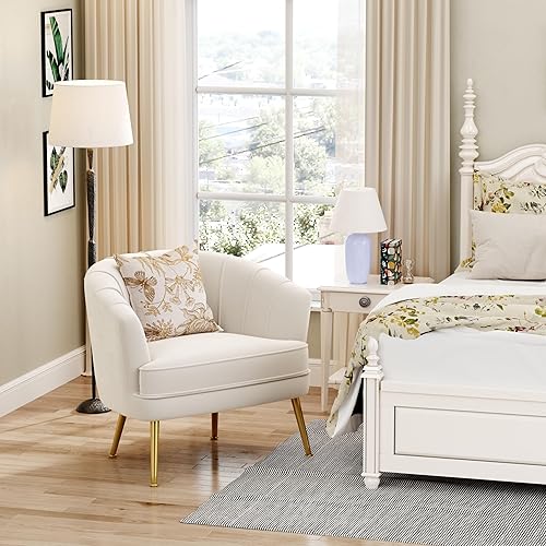 Miniatura 9 de Silla de acento de terciopelo Andeworld, silla de sofá individual moderna tapizada, sillón de club barrel cómodo para sala de estar con patas de