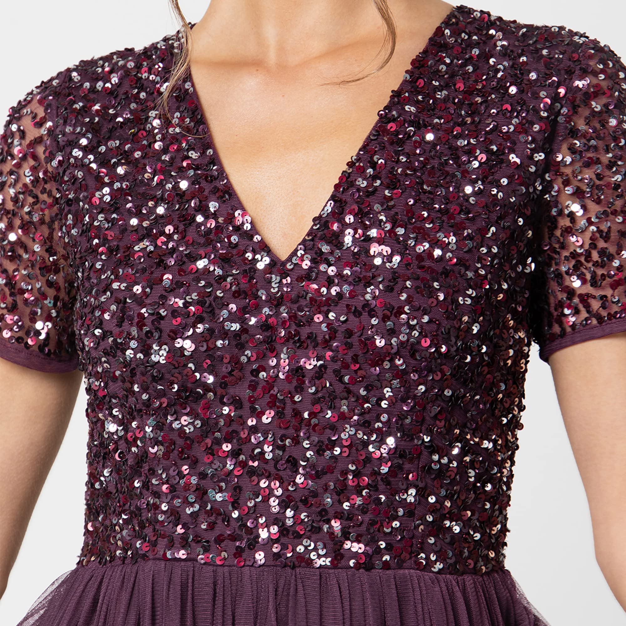 Damen Maya Deluxe V-neck Embellished Midi Dress Brautjungfernkleid – Bild 4