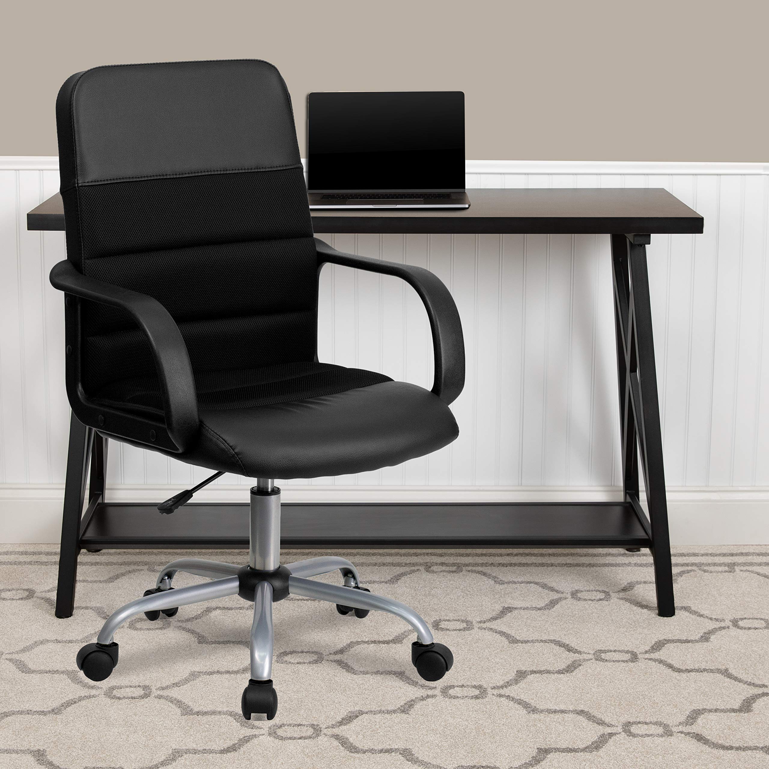 Flash Furniture Manor Sedia Ufficio Girevole Ergonomica Con Poggiatesta E Braccioli – Rivestimento In Pelle Morbida, Altezza Regolabile, Nero