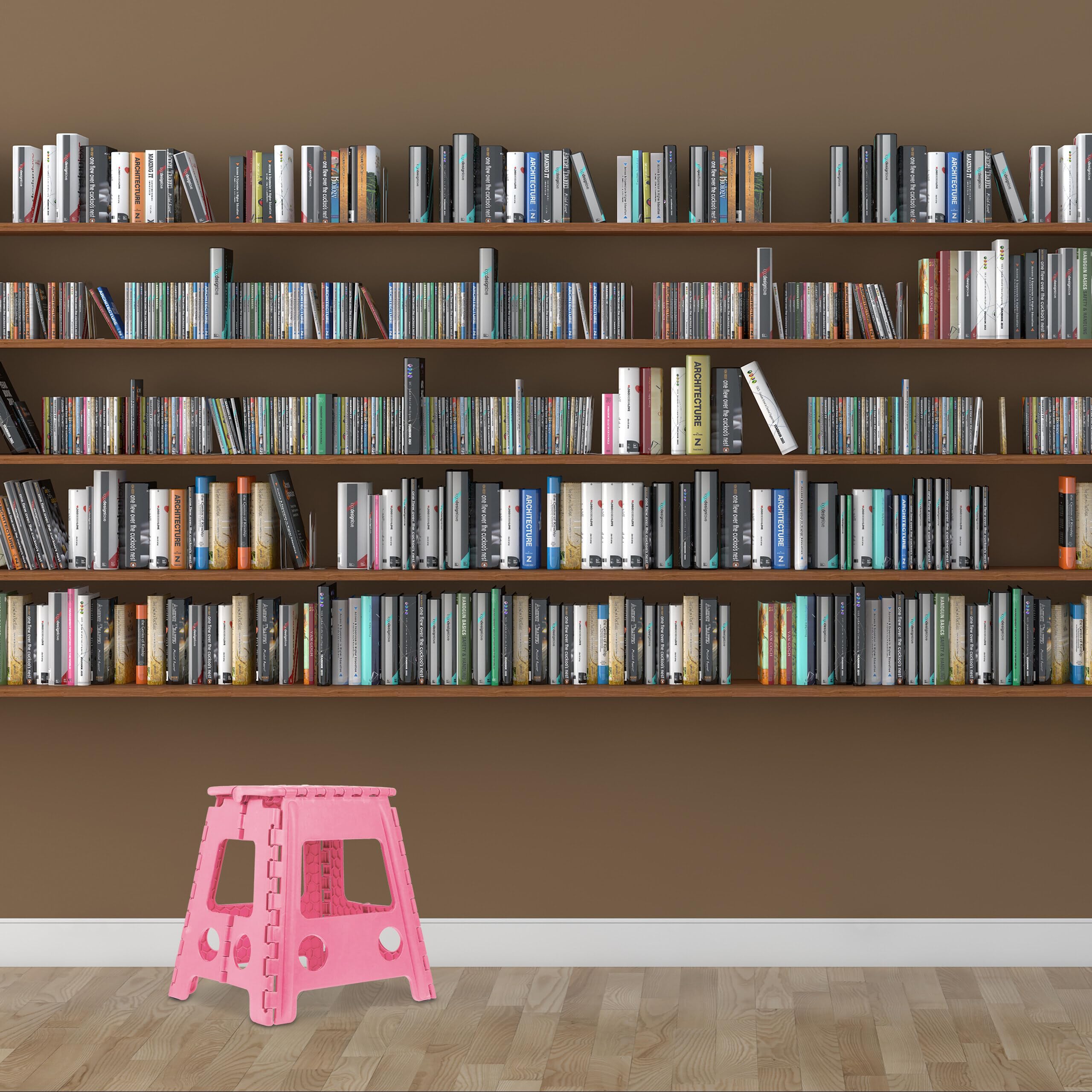 Relaxdays Sgabello Pieghevole, Sgabellino Antiscivolo con Un Gradino e Manico, Fino a 120 kg, 39 x 38,5 x 32 cm, Pink