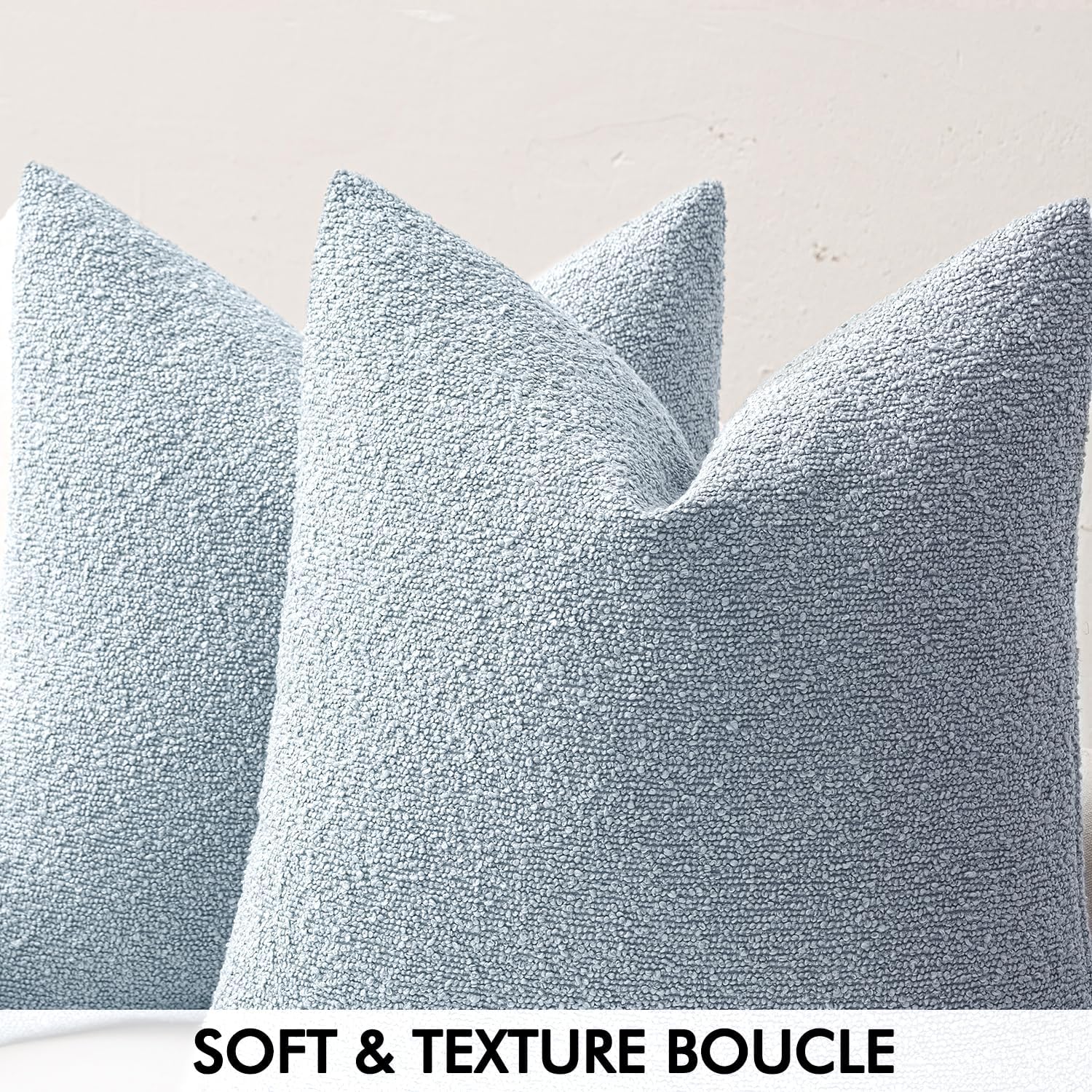 MIULEE 20x20 Inch Decorative Pillow Covers for Couch Bed Set of 2 Textured Boucle Neutral Throw Pillow Covers Light Blue Accent Solid Pillowcases Sofa Living Room Home Decor