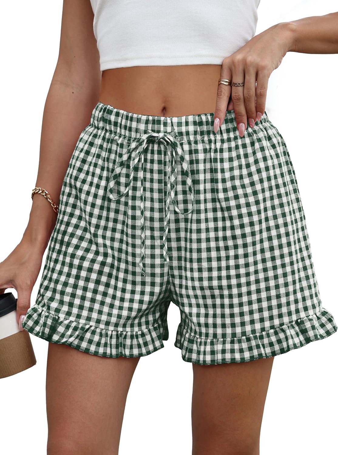 Womens Ruffle Boxer Shorts Cotton Pajama Gingham Summer Lounge Sleep Plaid Y2K Beach Casual Bottoms Pockets 2026