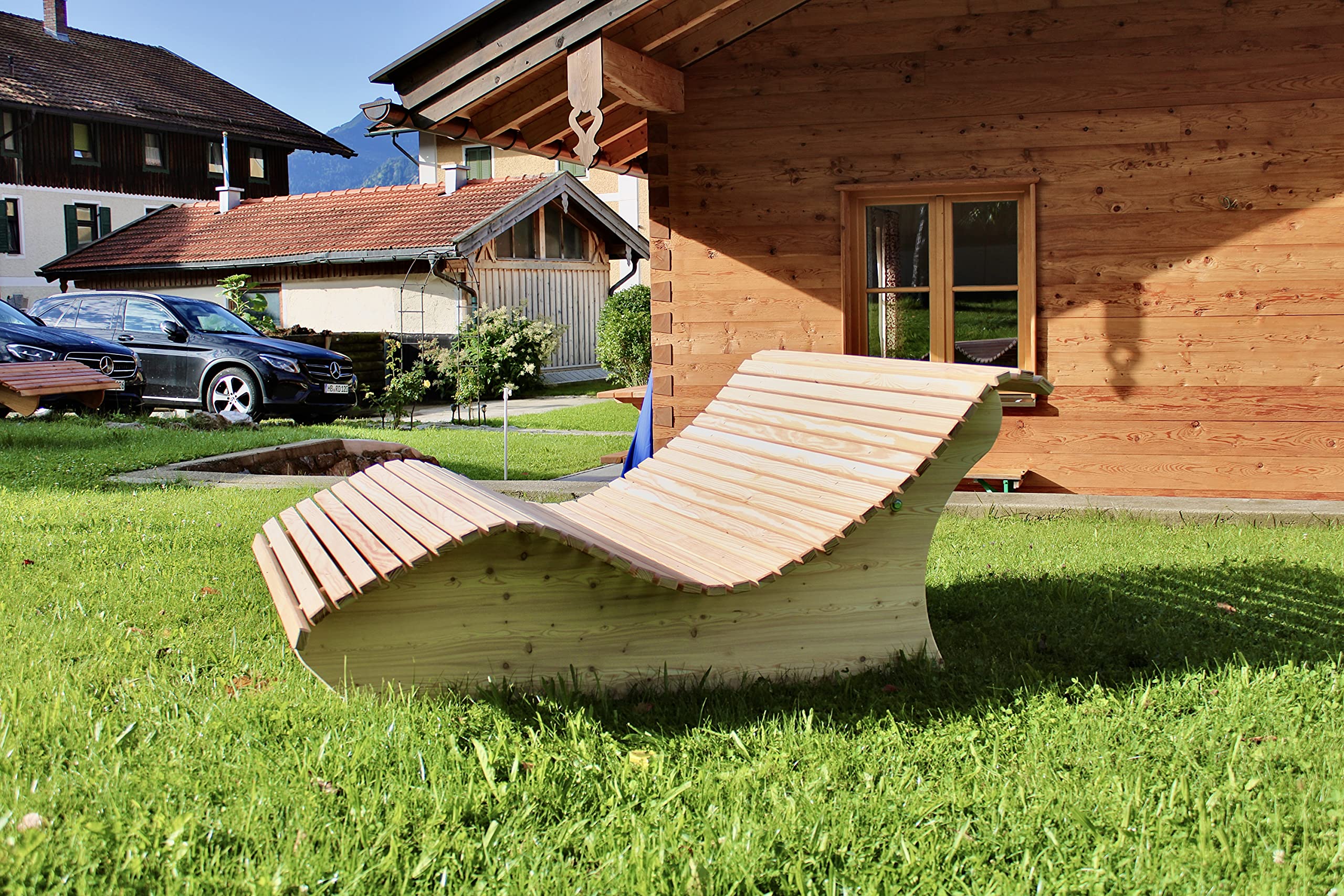 Holzliege Himmelsliege Doppelliege Schwungliege aus Lärchenholz Made in Bavaria (140cm)