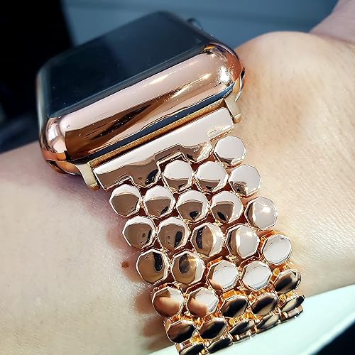 Miniatura 3 de DSAAplus Correas de Metal Dorado Compatibles con Apple Watch Band 38mm 40mm 41mm 42mm 44mm 45mm 46mm 49mm Pulsera de Cadena Elegante para iWatch