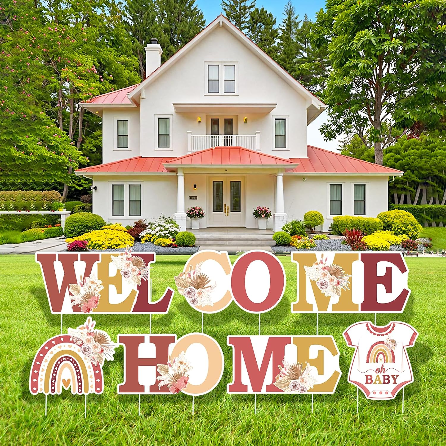 Welcome Home Baby Girl Decorations 7 Pieces It's a Girl Baby Shower Yard Sign with Stakes Boho Rainbow Gender Reveal Lawn Sign for Girls Welcome Home Newborn Announcement Party Supplies