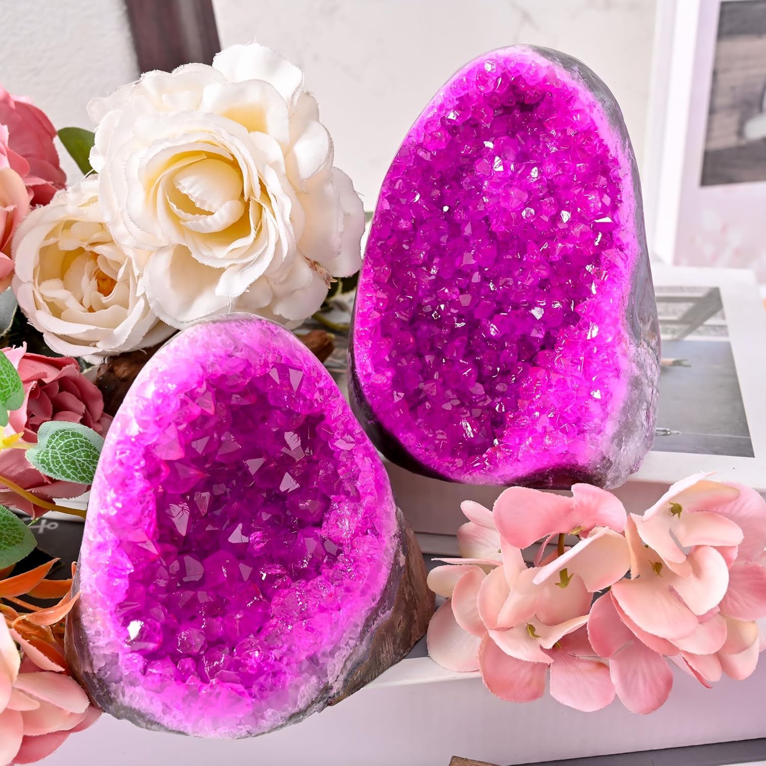 Rose Red Geode Cluster (400-500g/0.88-1.1lb) - 5-10cm Spiritual Crystal for Home & Office, Crystal Cathedral Decor, Crystal Collection