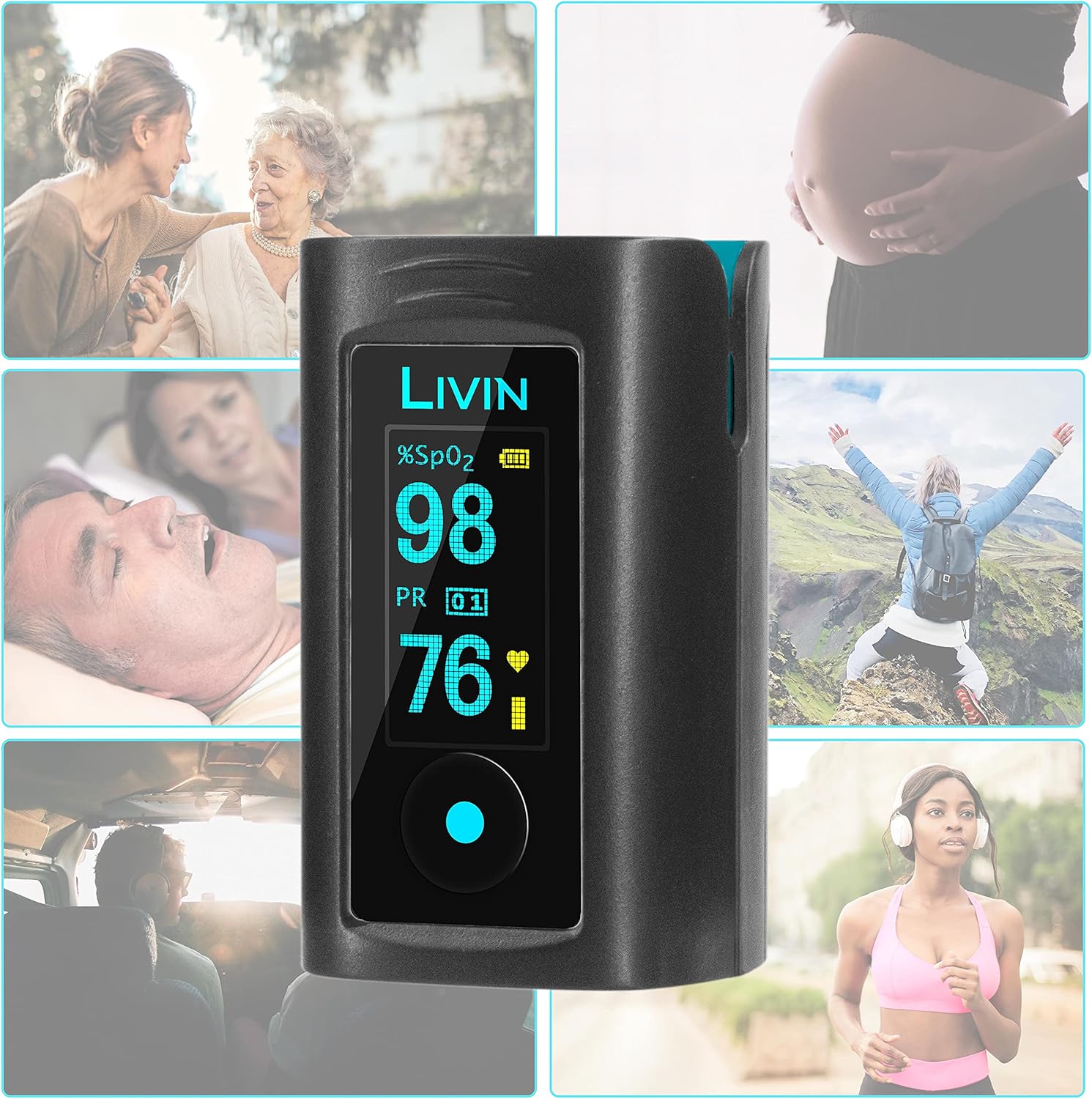 LIVIN Fingertip Pulse Oximeter w/Pulse Rhythm Analysis, Highly Accurate Blood Oxygen Saturation Monitor for SpO2 Level & Heart Rate, Alarm & Memory Function, Auto ON/OFF, Lanyard & Batteries Included : Health & Household