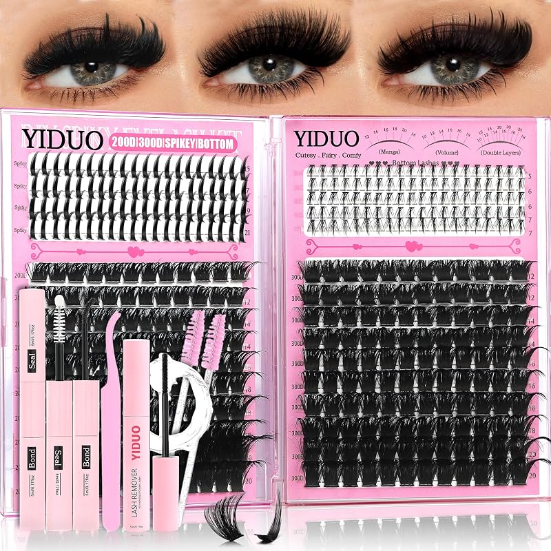 YIDUO Kit de Cílios em Tufos 200D e 300D com Pontas, Tufos Inferiores, Cola, Selante, Pinças, Removedores e Escova para Sobrancelhas, 10–18 mm