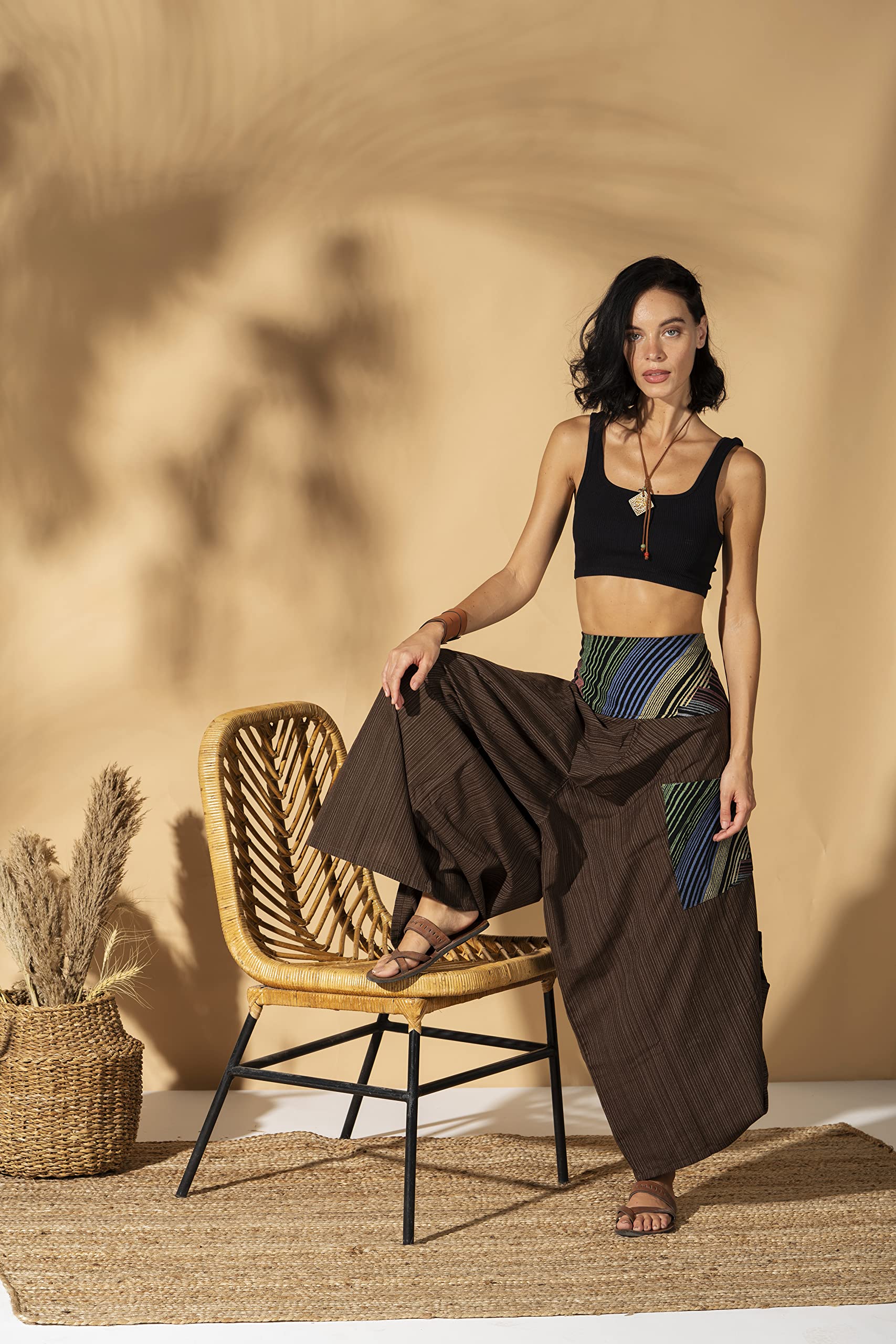 The Veshti Company Pantalones Harem de Yoga para Mujer Palazzo Premium, Marrón, Talla Única