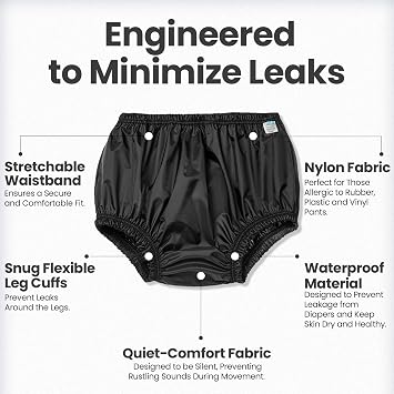 Incontinence Leak-Protection, Washable Pull-On Cover Pant, Advanced Duralite-Cool-Lightweight-Durable- Kleinert's (Black, Large)