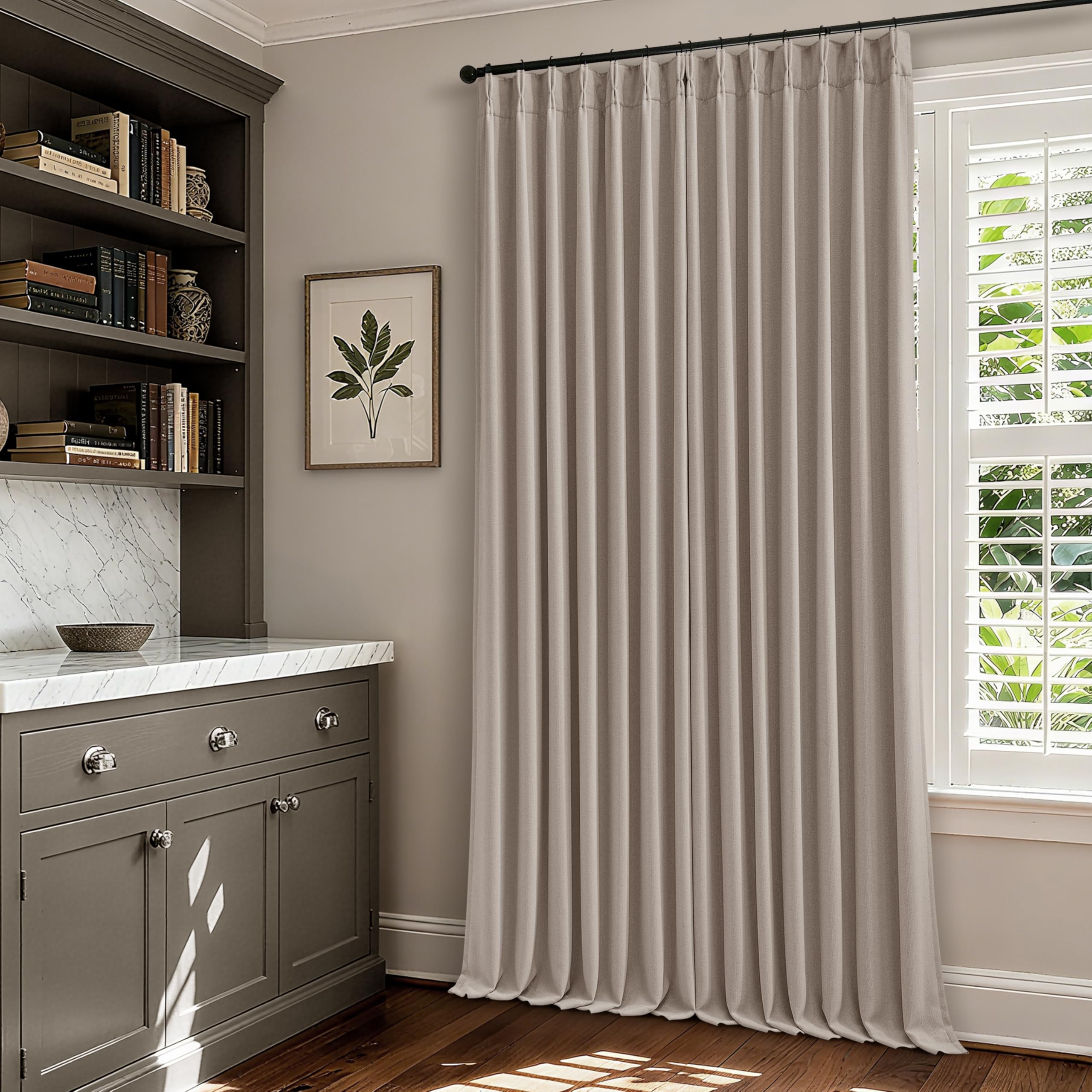 Photo 1 of 70 Inch Extra Wide Pinch Pleated Curtains Dual Layer for Living Room Bedroom 108 Inches Long Memory Trained Burlywood Birch Blackout Thermal Insulated Curtain with Back Tab Sliding Glass Door 1 Panel