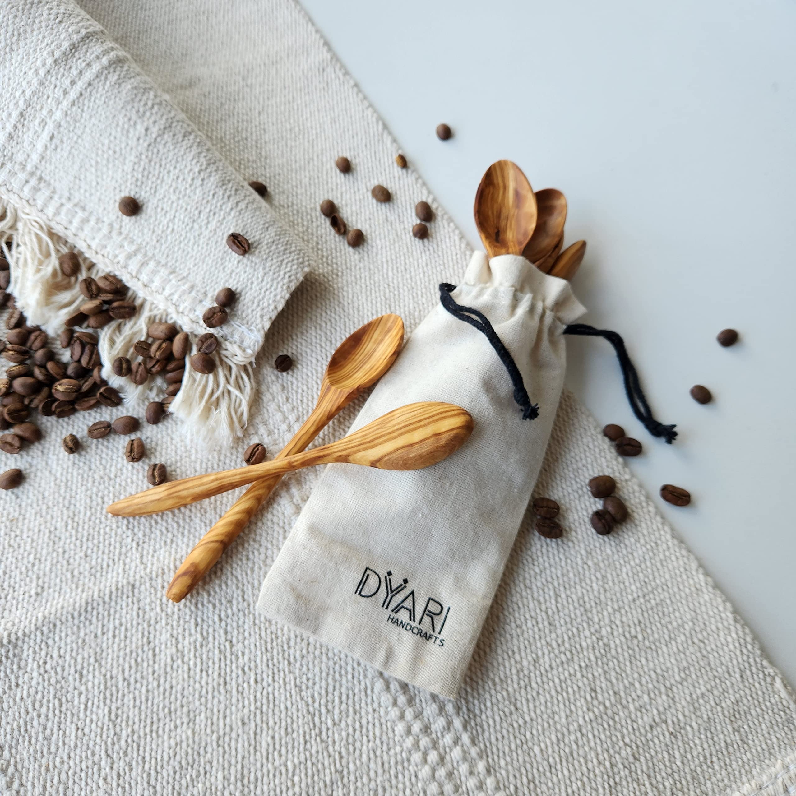 utensils Kleine Olivenholz-Löffel, handgeschnitzt, ungiftig, für Kaffee, Tee, Zucker, 6 Stück, Natur, small 5x1, MS-6
