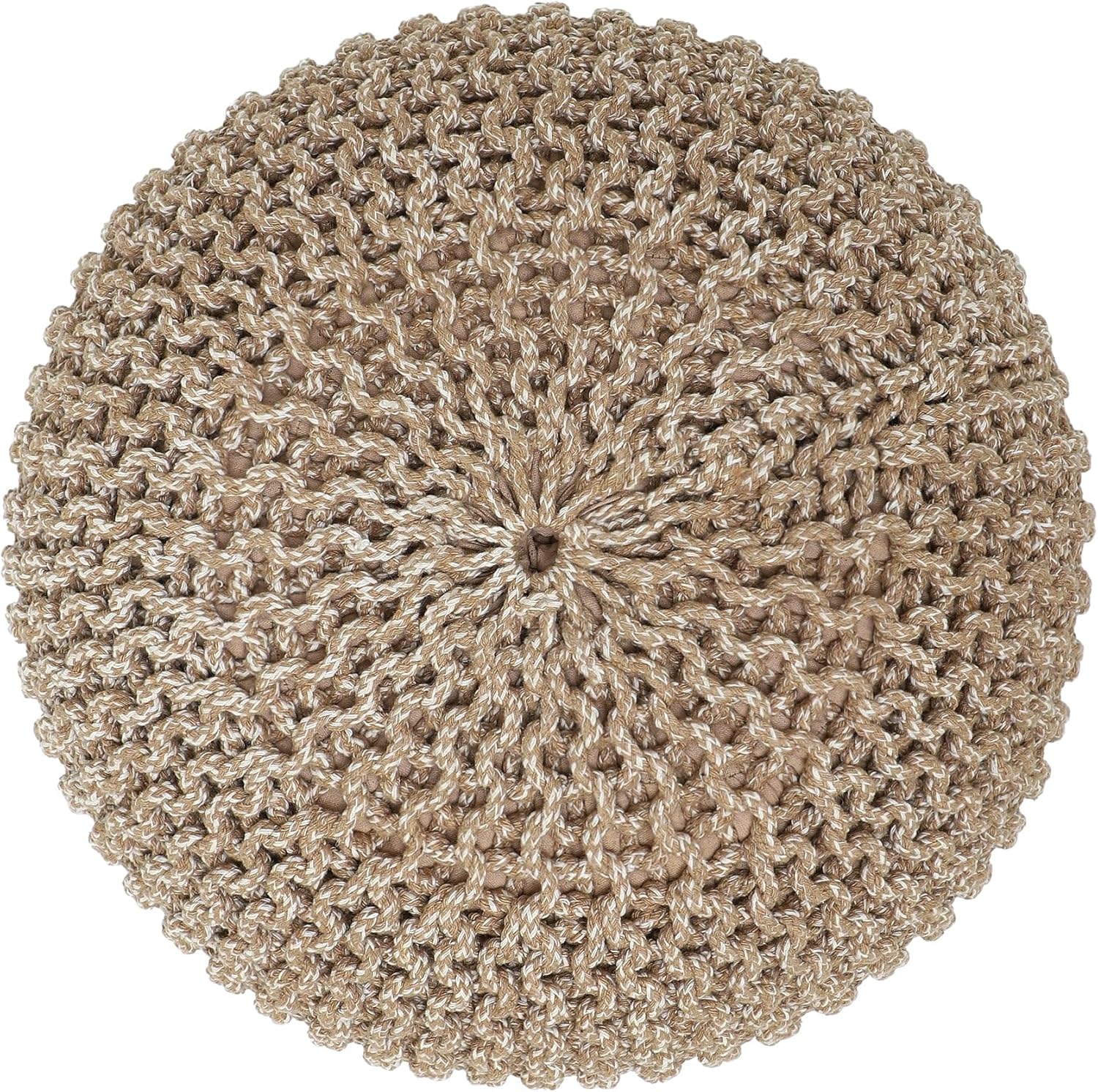 REDEARTH · Round Pouf Ottoman - Hand Knitted Cable Boho Poof Home Décor Pouffe Circular Footrest for Living Room - Nursery - Bedroom - Lounge 100% Cotton (18”x18”x14”) - Beige Ivory, Set of 2