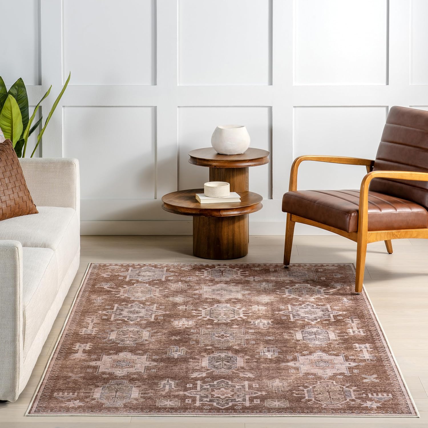 nuLOOM 2'6" x 8' Machine Washable Area Rug with Waterproof Spill Proof Surface, Non Slip Backing and Stain Resistant for Living Room, Bedroom, Kitchen, Dining Room, Baylin Sienna Brown