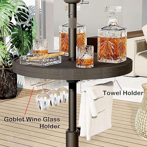 Miniatura 3 de Sundale Outdoor Mesa de sombrilla ajustable, bandeja redonda portátil de 23 pulgadas para sombrilla de 1.5 pies, contiene accesorios para colgar