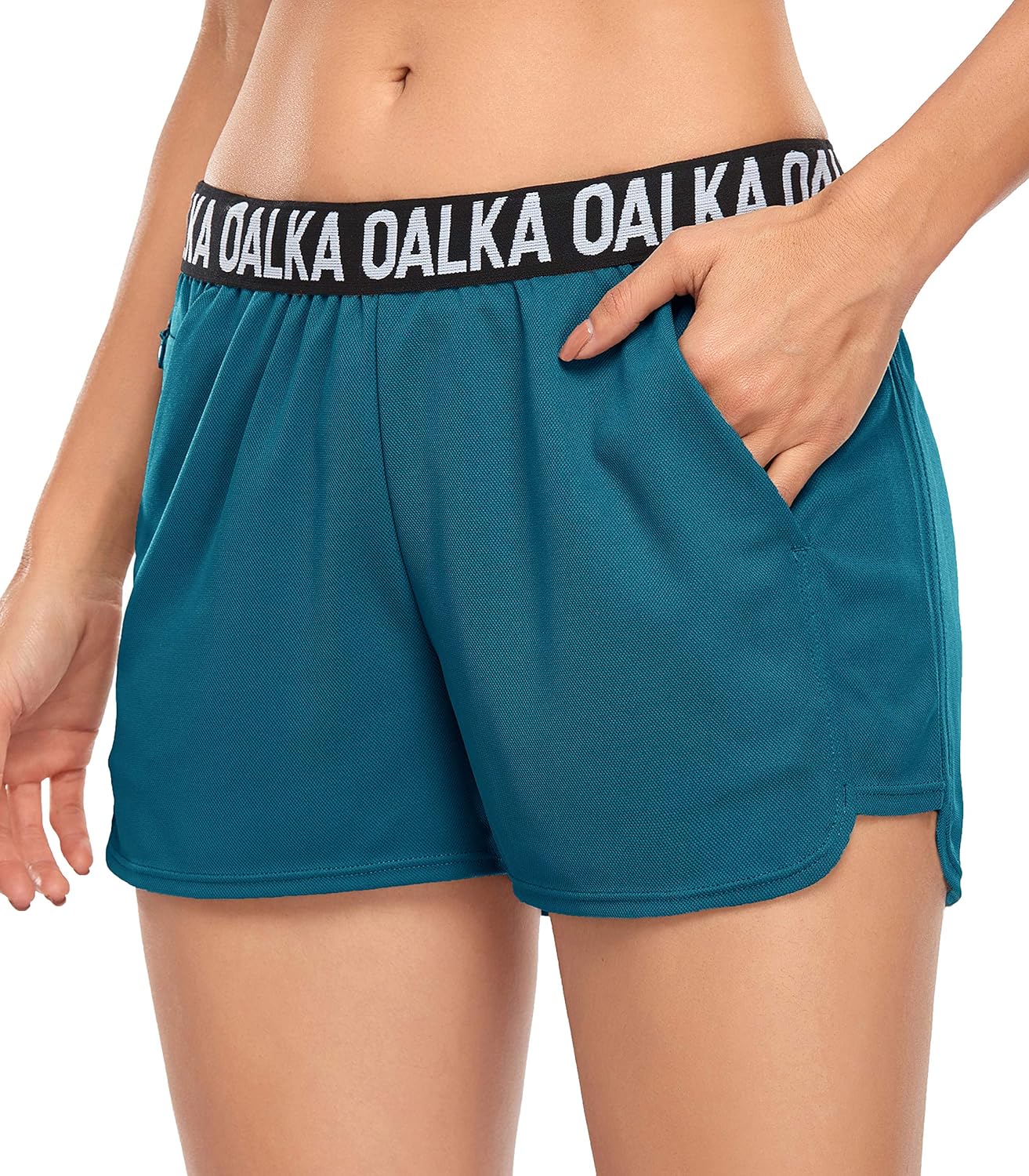 Oalka Women's Running Shorts Workout Athletic Fitness Side Pockets Gym Shorts: Clothing
