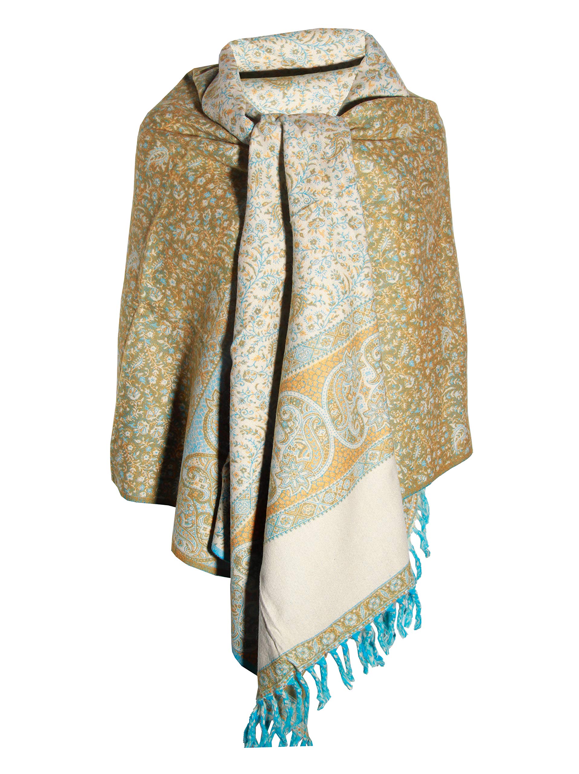 TIBET Handgefertigter Schal mit Blumenmuster, Übergröße, wendbar, weicher und warmer Winterschal aus reiner Yakwolle, Limettengrün, grün, One size