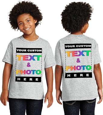 Personalized Youth T-Shirt for Kids Boys Girls - Custom Image & Text - Customized Front/Back Print - XS to X-Large - Colors