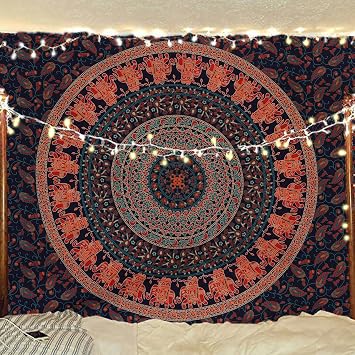 Bless International Indian-hippie-gypsy Bohemian-psychedelic Cotton-mandala Wall-hanging-tapestry-multi-color Large-mandala Hippie-tapestry Golden Blue, Poster 30x40Inches76x101cms