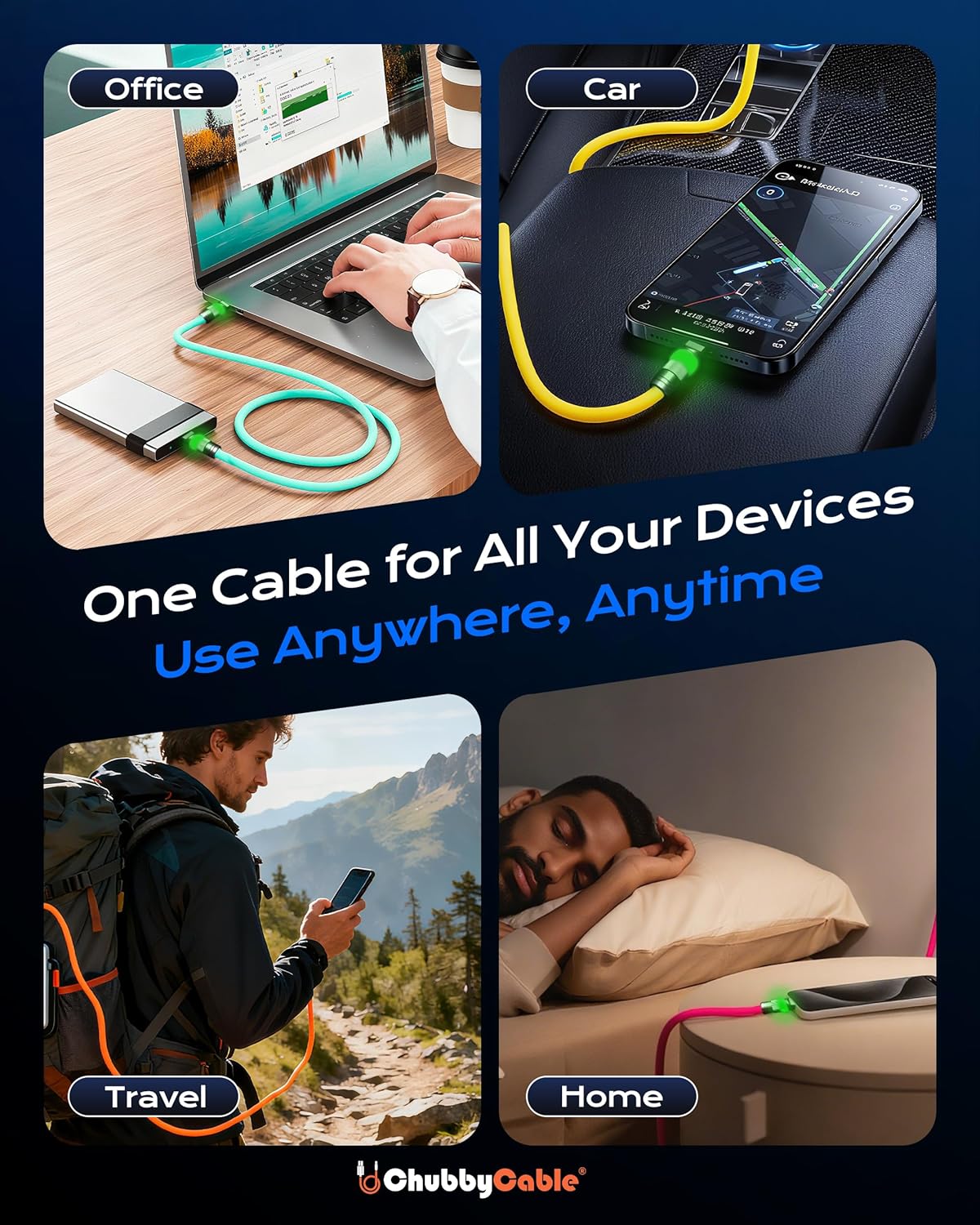 chubbycable Neon Chubby 100W Fast Charging Cable Durable Ultra-Thick Silicone USB C Cable LED Light Up Phone Charger Cord Compatible with iPhone 17-15 Series, Transparent, Type-C to Type-C, 6.6FT - Image 6