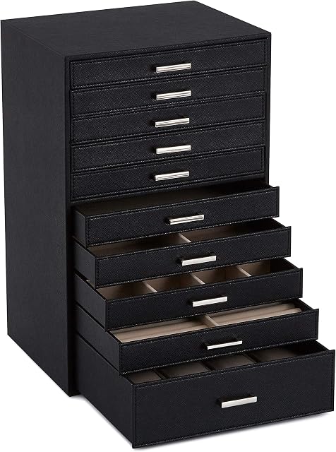 Meerveil Large Jewellery Box, Woman 10 Layer Extra Large Jewellery Box, Adjustable PU Leather Jewellery Storage Display Box, Multiple Storage Compartments, for Necklaces, Earrings, Bracelets