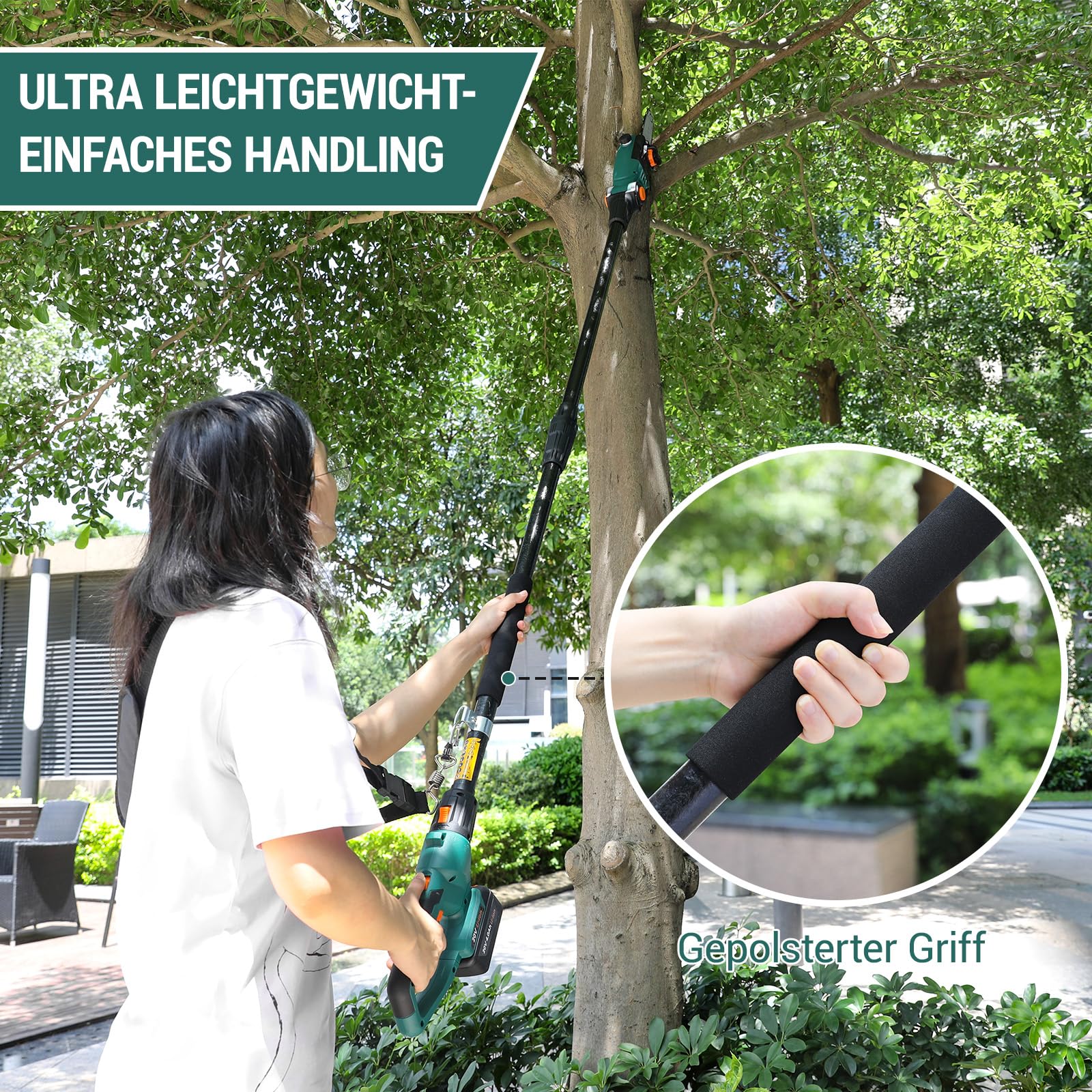 TLGREEN 2-in-1 Akku Teleskop Heckenschere & Hochentaster für Rasenkanten Rasen Unkraut Hohe Hecken Dicke Äste, mit 20V 4,0Ah Li-Ion Akku/Ladegerät, Verstellbarer Schnittwinkel, 3m, Sicherheit