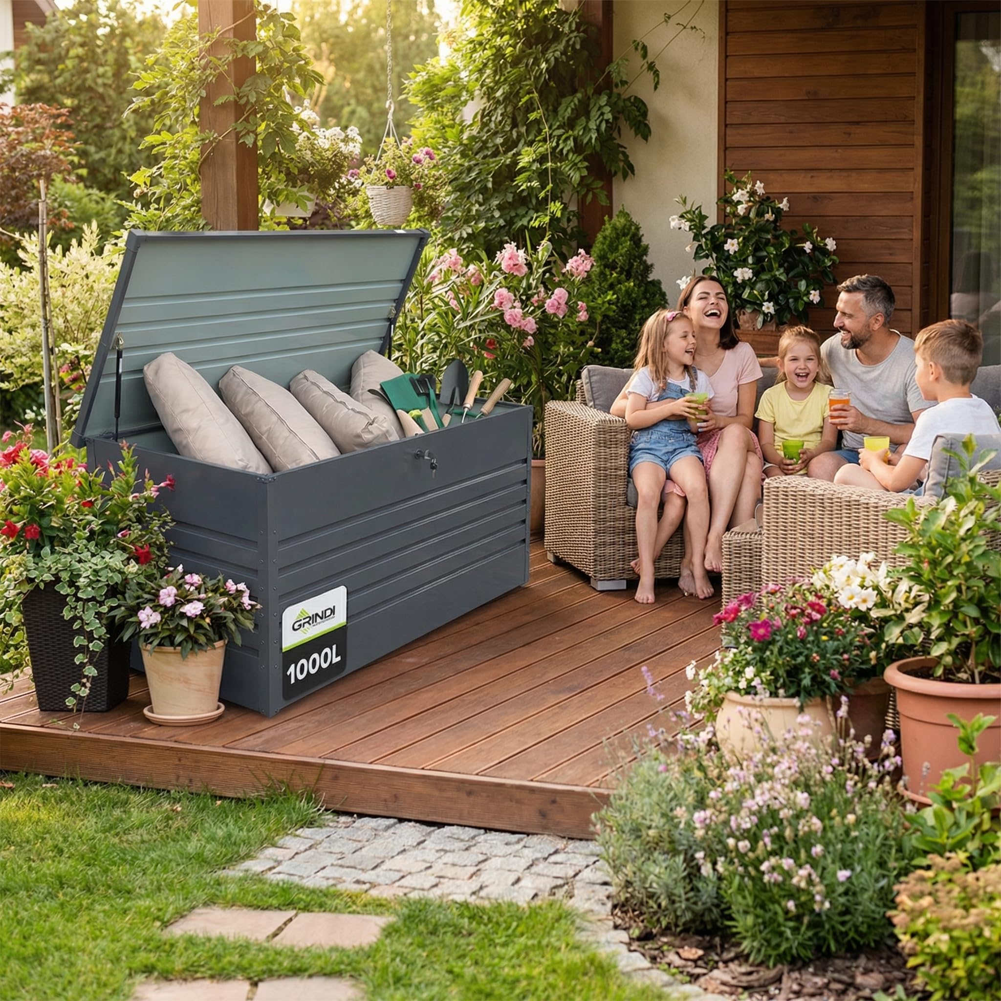 Gartenbox Metall - Kissenbox - Auflagenbox - Orto I 400 L Gartenmöbel | Auflagenbox wasserdicht - Kissenbox Outdoor wasserdicht - Aufbewahrungsbox mit Deckel Garten