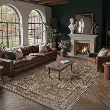 Area Rugs 8x10 Brown Vintage Rug for Living Room | Washable Rug, Distressed, Soft Durable, Non Slip Carpet, No Shedding, Bedroom, Dining Room, Farmhouse