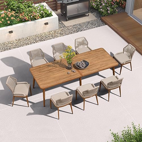 PURPLE LEAF 9 Pieces Dining Set Patio Metal Rectangular Table and Wicker Rattan Chairs for Outside Porch Garden Kitchen Modern Outdoor Furniture Sets