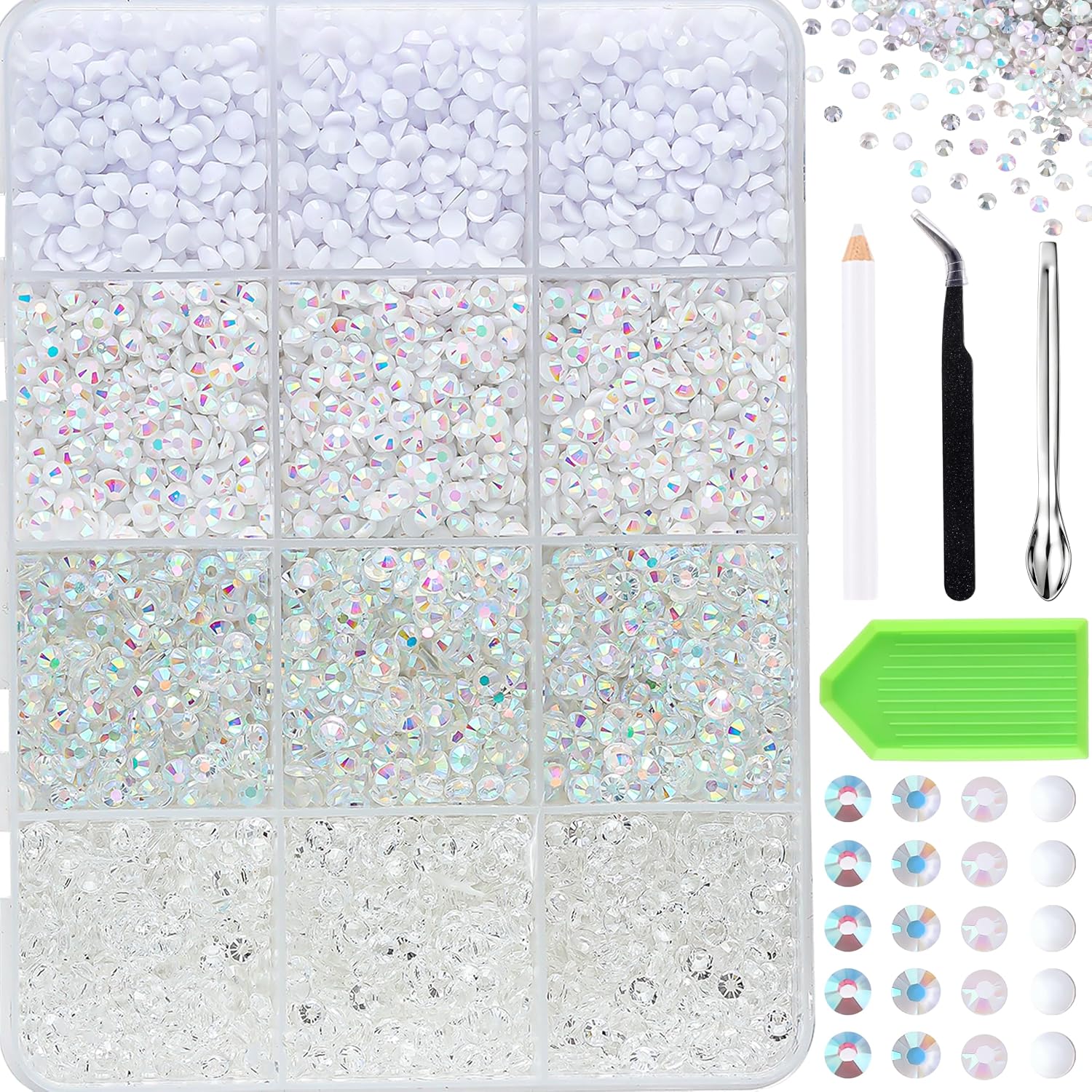 Bedazzling Kit 9000pcs White Rhinestones 4 Shades 3mm Flatback Gems
