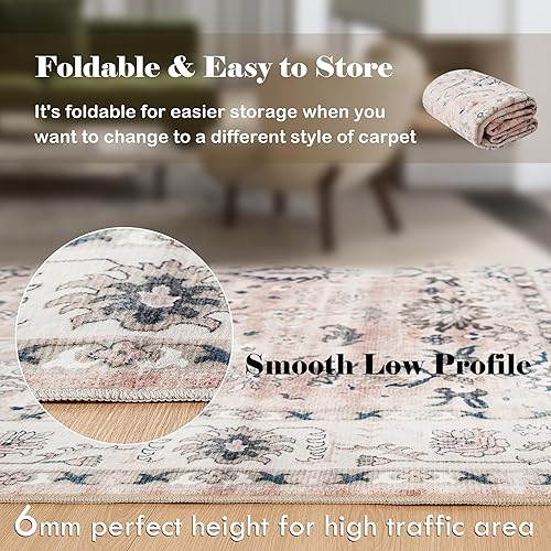 Miniatura 7 de PureCozy Alfombra de área rosa de 2 x 3 pulgadas, lavable para interiores, alfombra de pelo bajo, alfombra floral de granja, alfombra bohemia