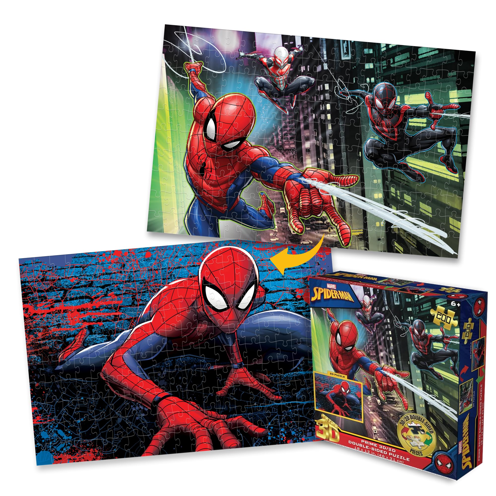 PRIME 3D | Marvel Comics - Spider-Man Double Sided Puzzle | 3D Lenticular Jigsaw Puzzle | 46cm x 31cm - 200 pcs | Games & Puzzles | Ages 6+