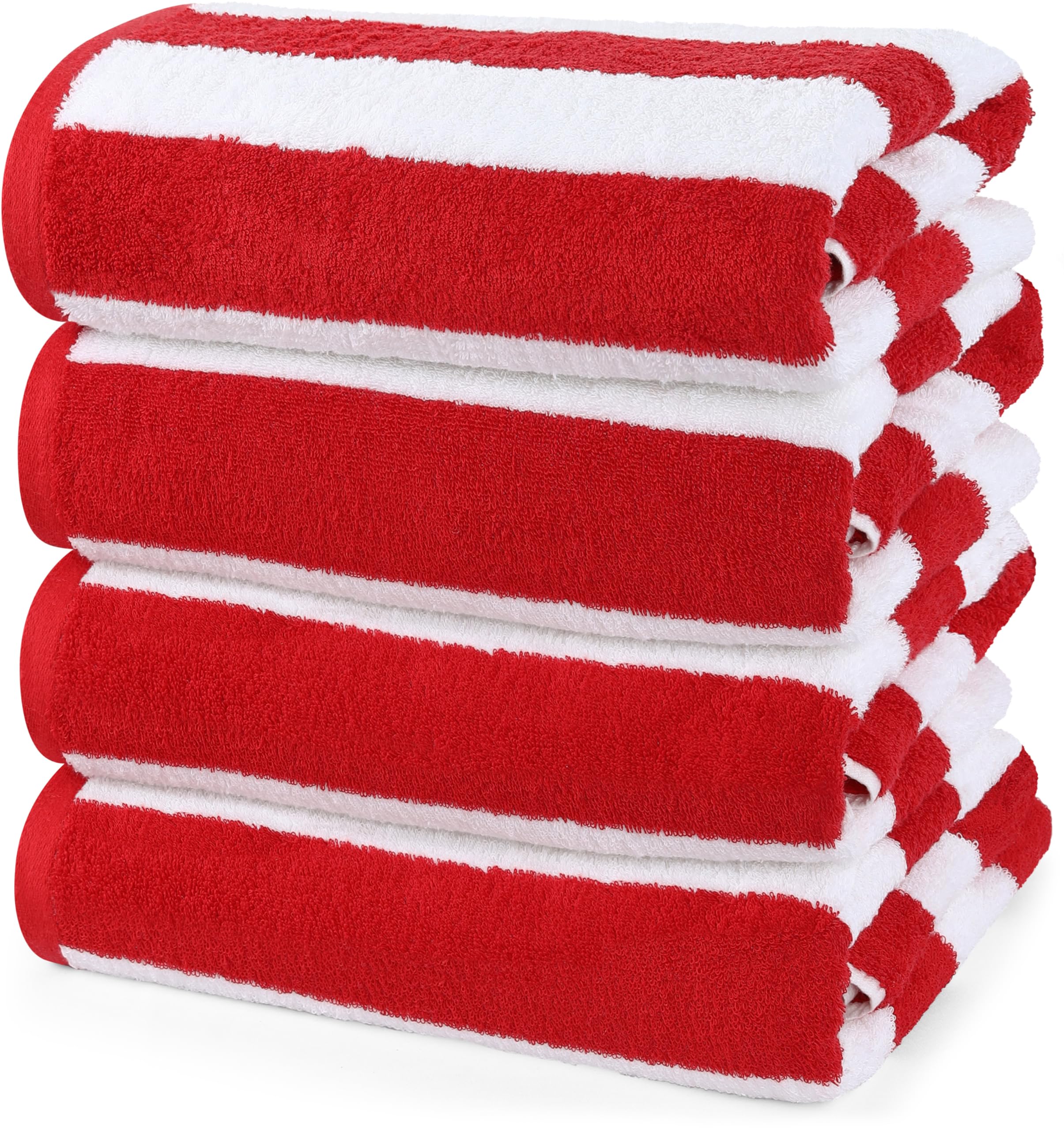 Utopia Towels 4 Pack Cabana Stripe Beach Towel, 30 by 60 Inches, Oversized 100% Ring Spun Cotton Pool Towels, Highly Absorbent Quick Dry Bath Towels for Bathroom, and Swim, Red
