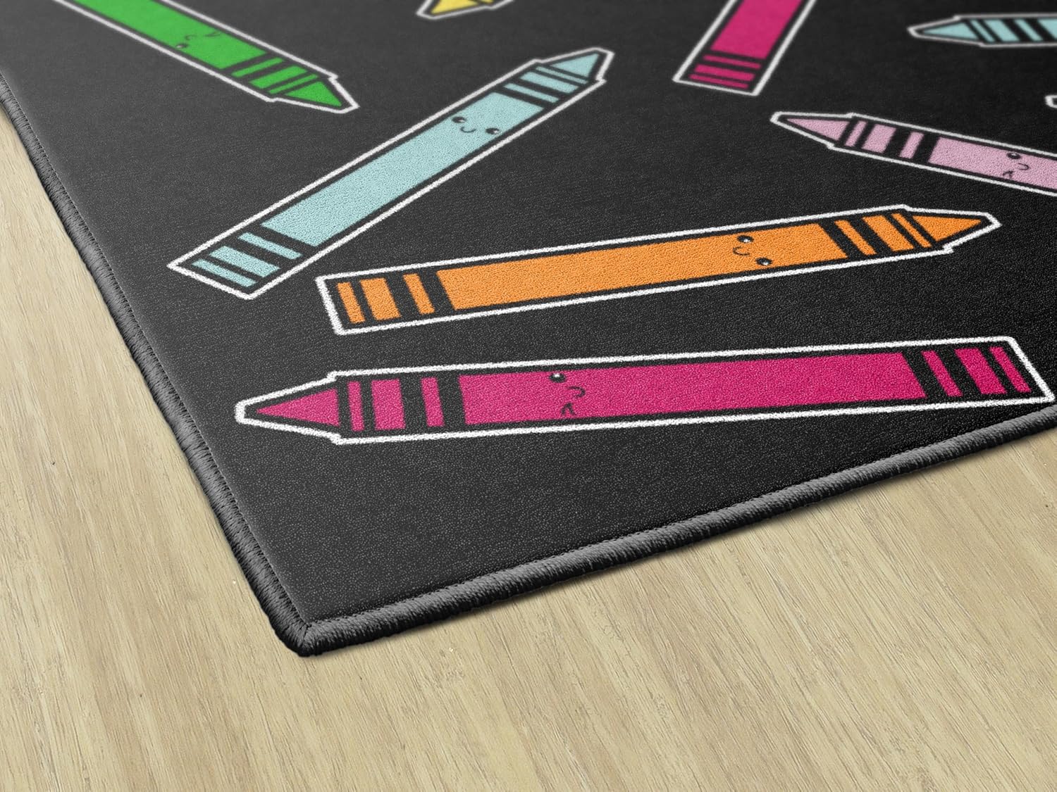 Flagship Carpets School Days Crayons On Black Educational Area Rug for Kids Room, Children's Classroom Rug for Teaching and Playroom, 5' X 7'6"