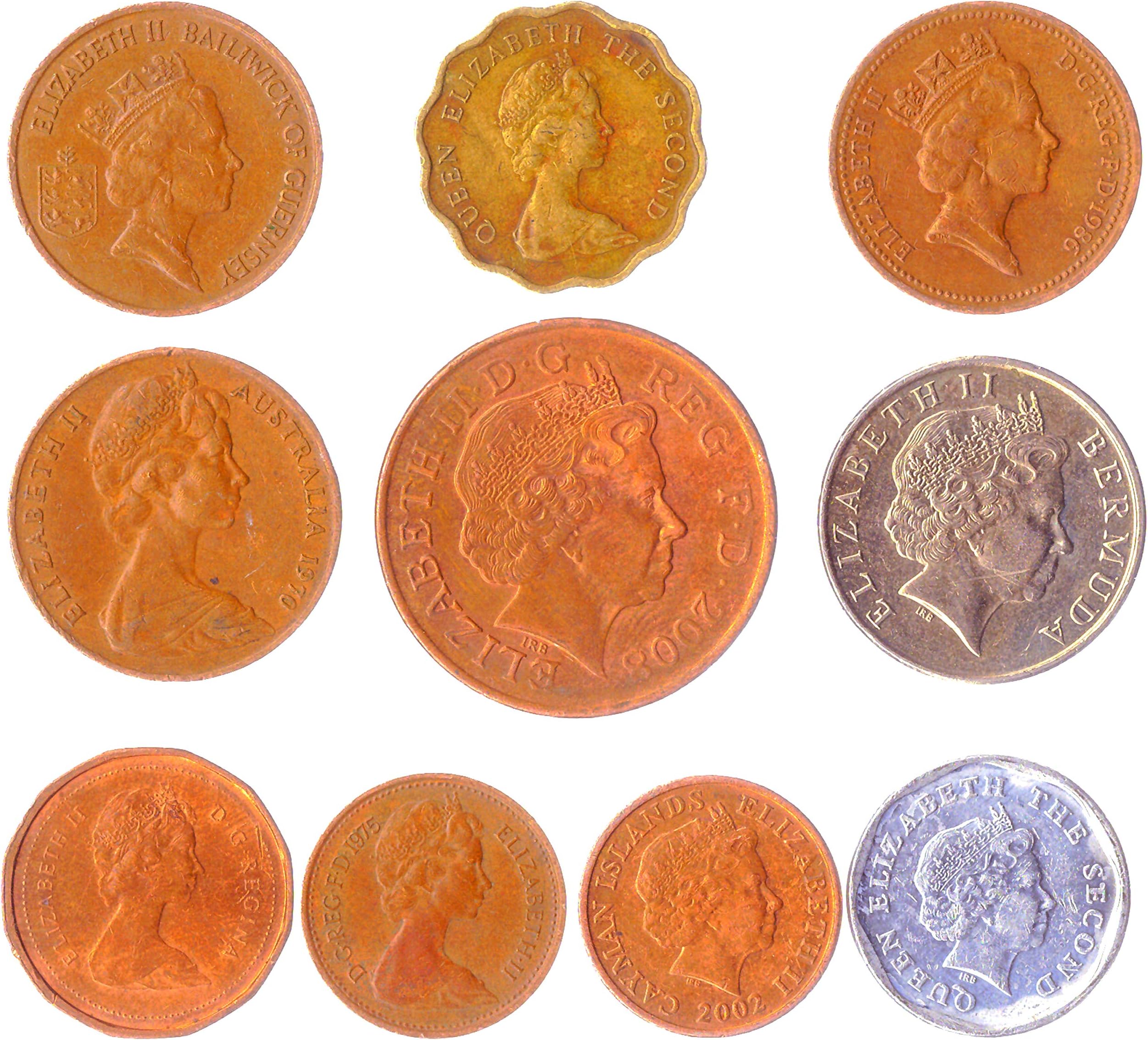 10 Different Coins with Queen Elizabeth II Picked from Mixed Commonwealth Realms