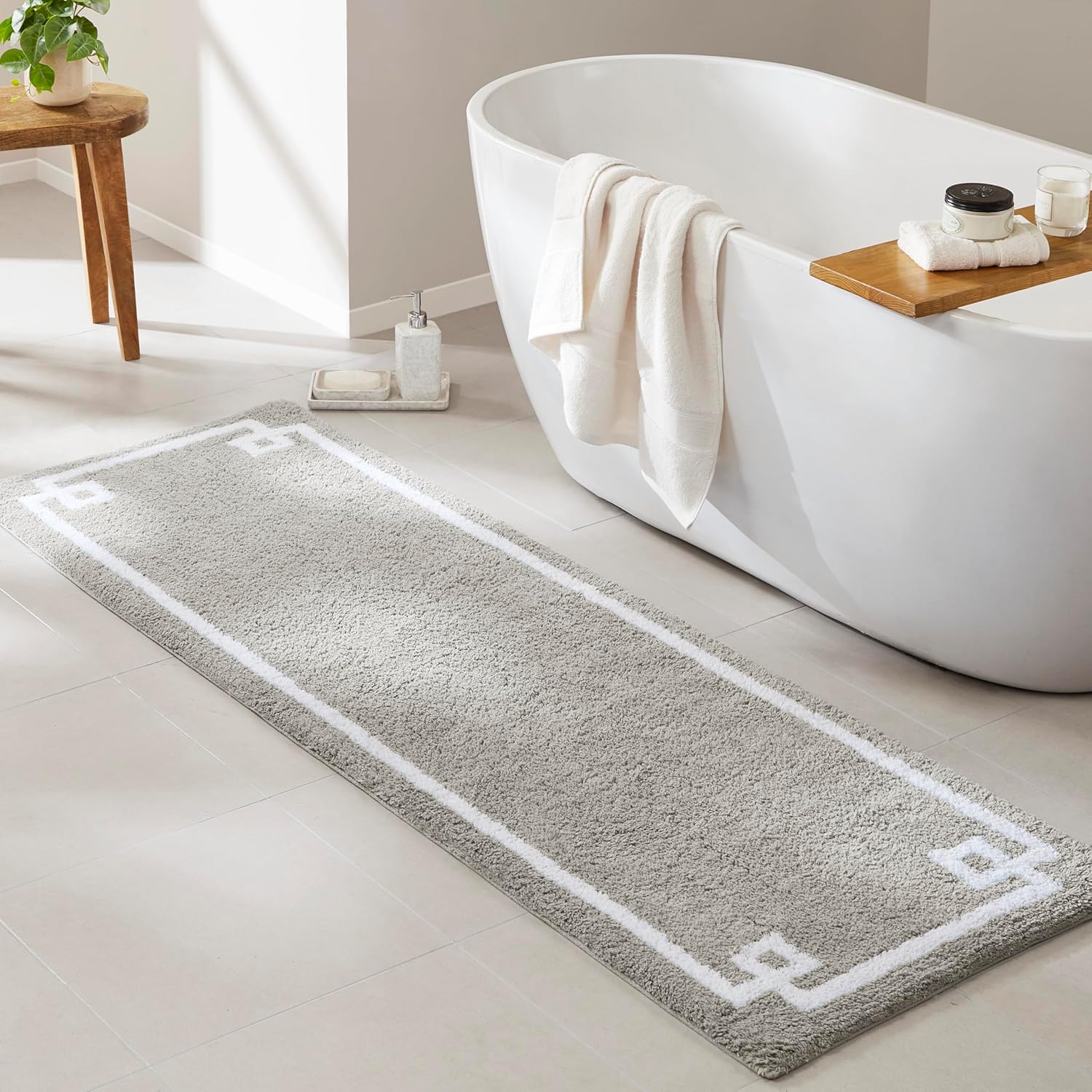 Madison Park Evan 100% Cotton Bathroom Rug Non Slip Backing-Luxrurious Tufted Plush Bath Mat Absorbent, Quick Dry, Spa Design Shower Room Décor, 24x72, Grey