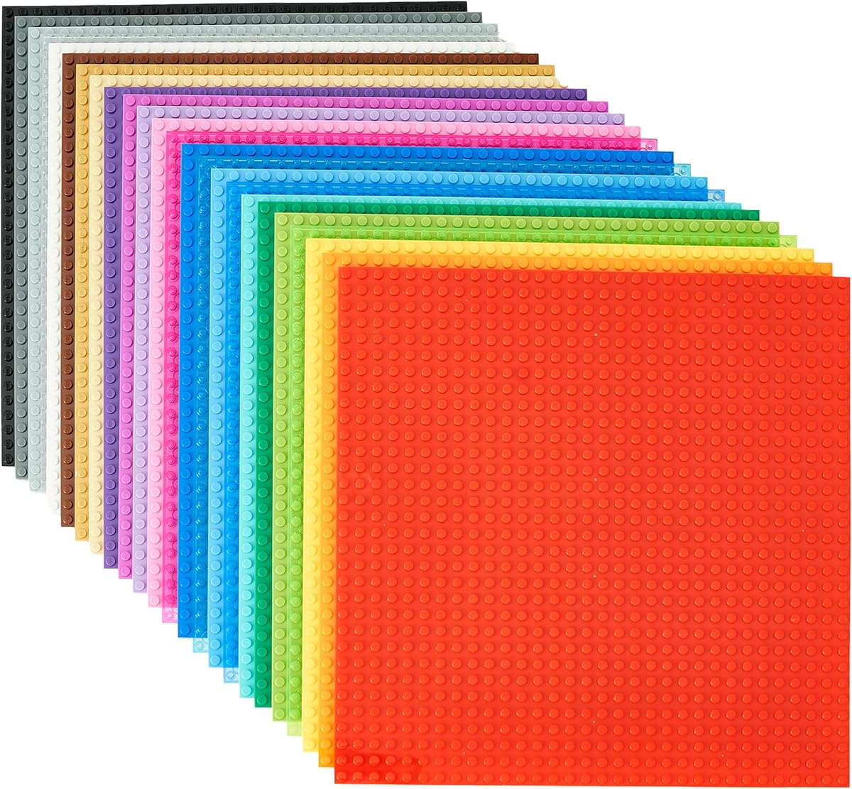 Placas base apilables - Paquete de 24 tacos de 10"x10", 32x32, compatibles con Lego para construir escenas de la ciudad, cimentación, muestra ladrillos en la mesa de juego, regalo para niños, arco iris