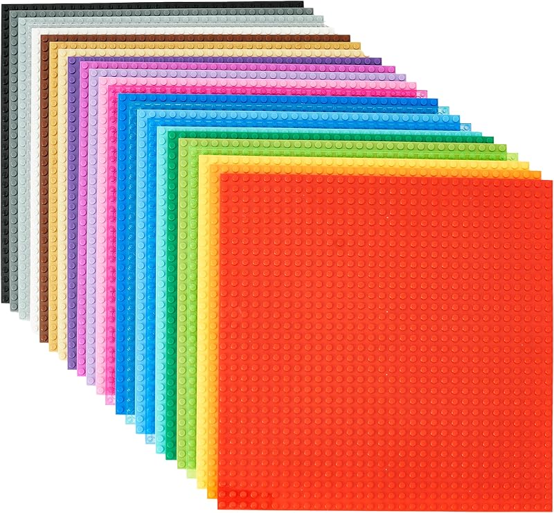 Placas base apilables - Paquete de 24 tacos de 10"x10", 32x32, compatibles con Lego para construir escenas de la ciudad, cimentación, muestra ladrillos en la mesa de juego, regalo para niños, arco iris
