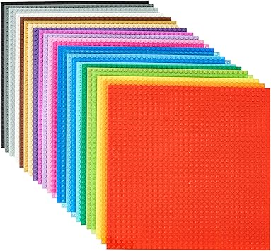 Strictly Briks Stackable Baseplates - 24 Pack 10x10, 32x32 Studs, Compatible with Lego for Building City Scenes, Foundation, Displays Bricks on Play Table, Kids Gift, Rainbow