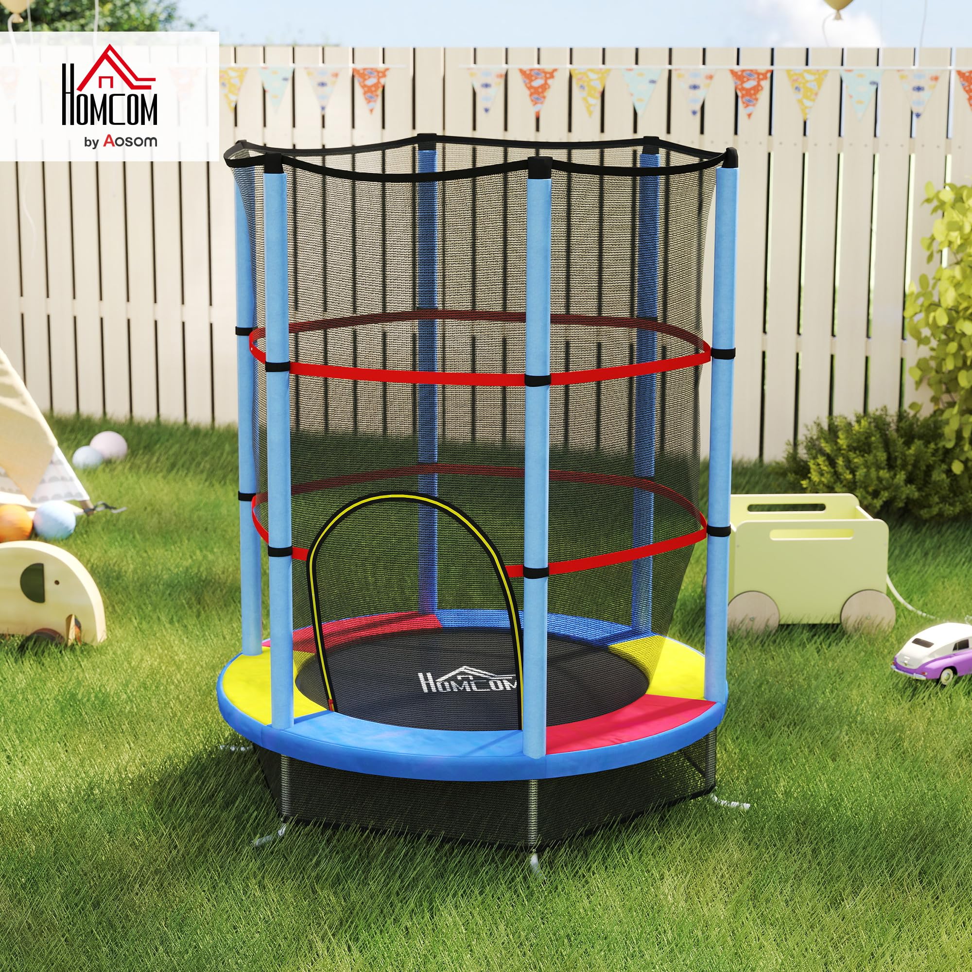 HOMCOM Trampoline pour Enfant Ø 1,40 m Filet de sécurité Porte zippée 6 poteaux rembourrés Inclus Charge Max. 45 kg