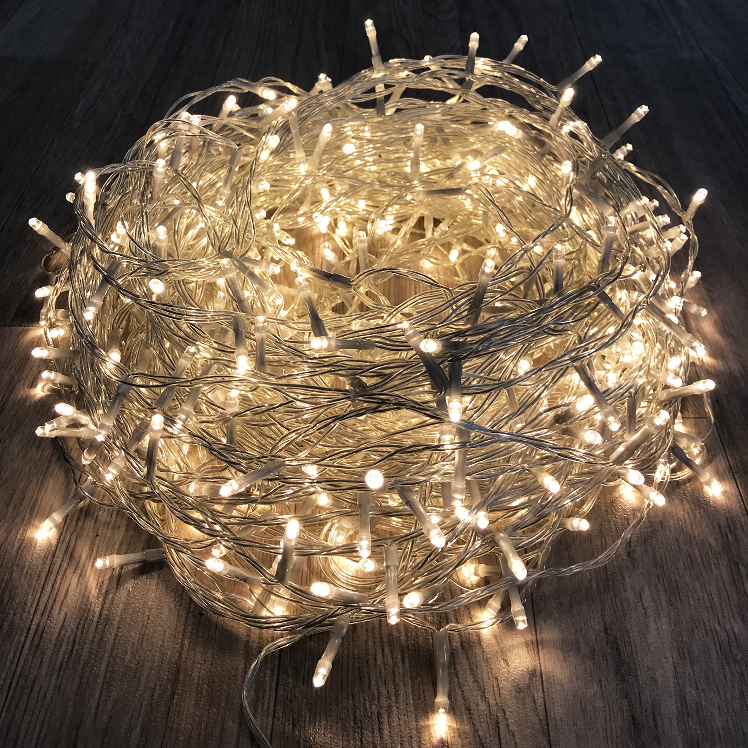 500er LED-Lichterkette warmweiß innen & außen mit Trafo Kabel transparent Beleuchtung