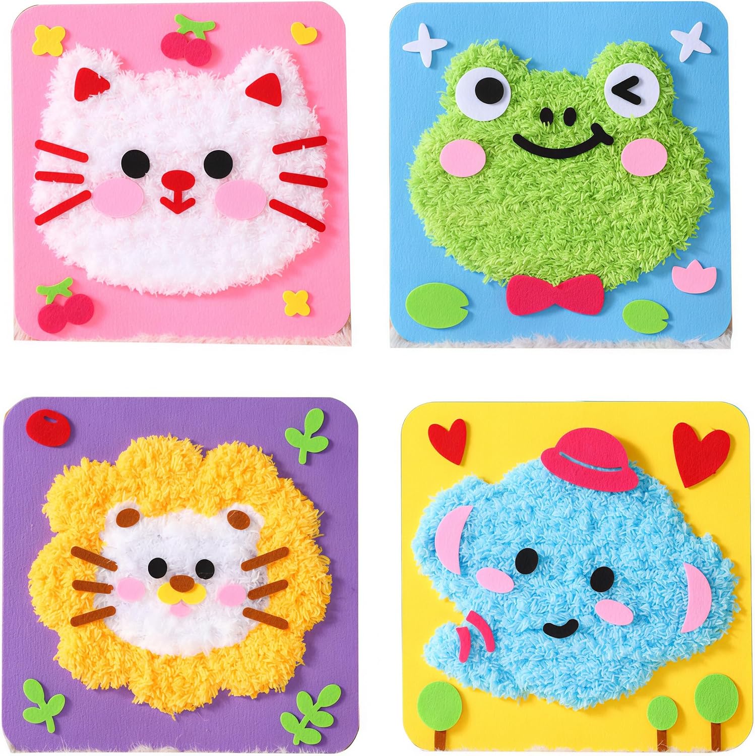 PupuMiao Sewing Kit for Kids DIY Embroidery Sewing Kit Cute Animal Sewing Projects Easy Crafts with English Instructions, Perfect for Beginners, Girls Boys Ages 4-12 (Kitty+Frog+Lion+Elephant)